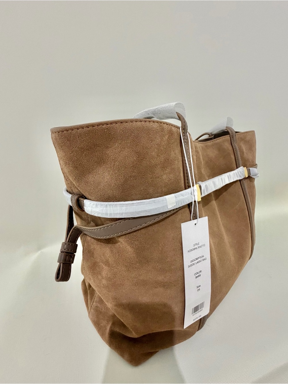 Veronica Beard Suede Tote Bag in Brown and White Trim